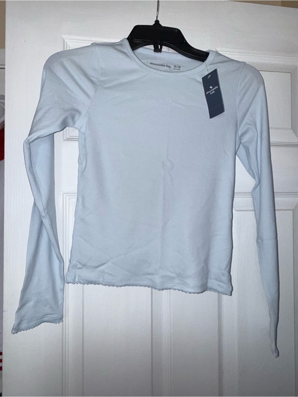 abercrombie kids girl’s Long-Sleeve Crewneck Top in Pale Blue